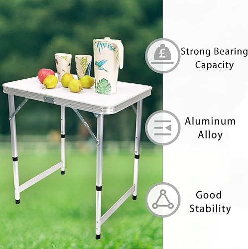 Miniatura 4 de Mesa de picnic pequeña plegable de aluminio, altura ajustable, mesa de campamento portátil ligera para picnic, playa, al aire libre e interior