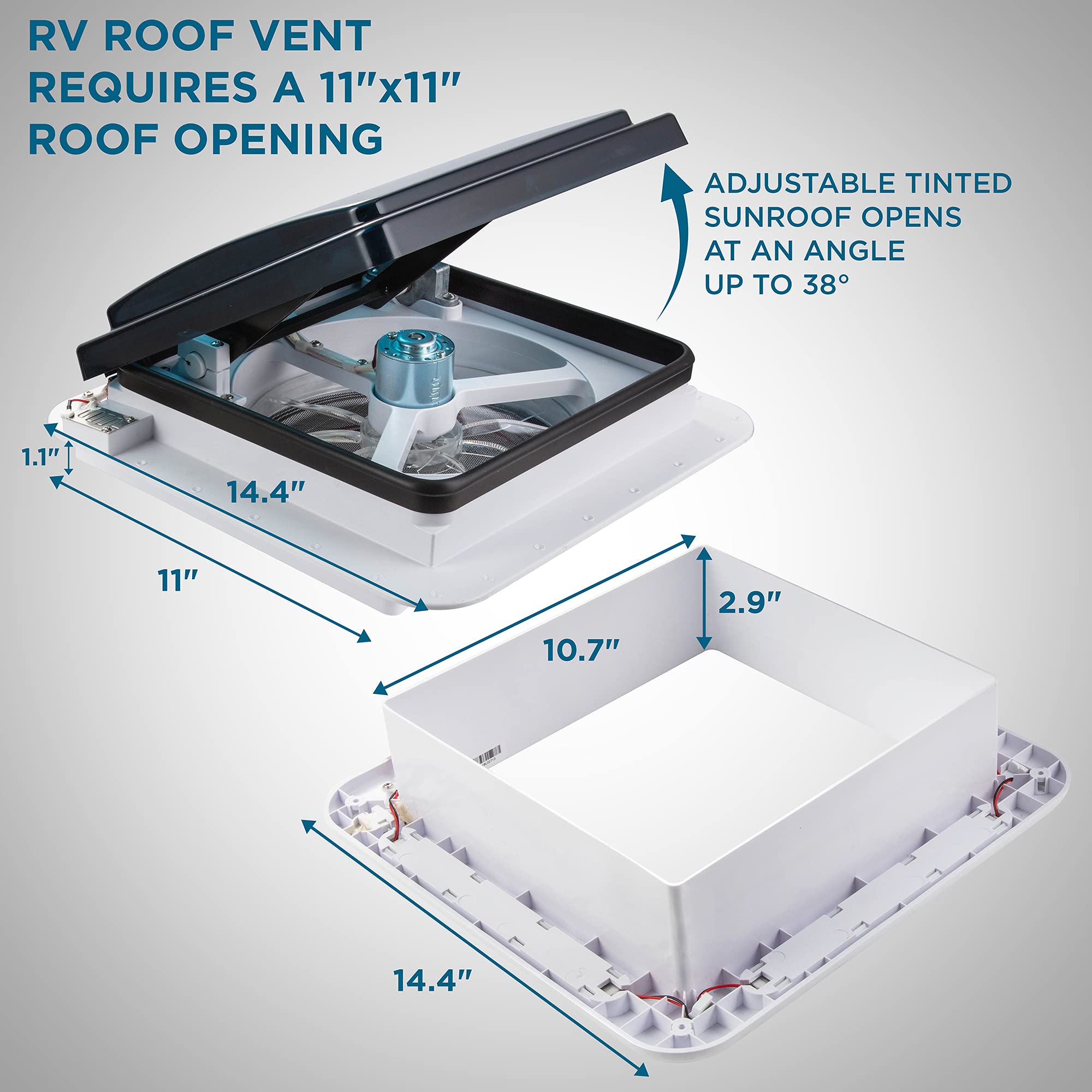 Hike Crew 11” RV Roof Vent Fan with LED Light 12V 6Speed Motorhome