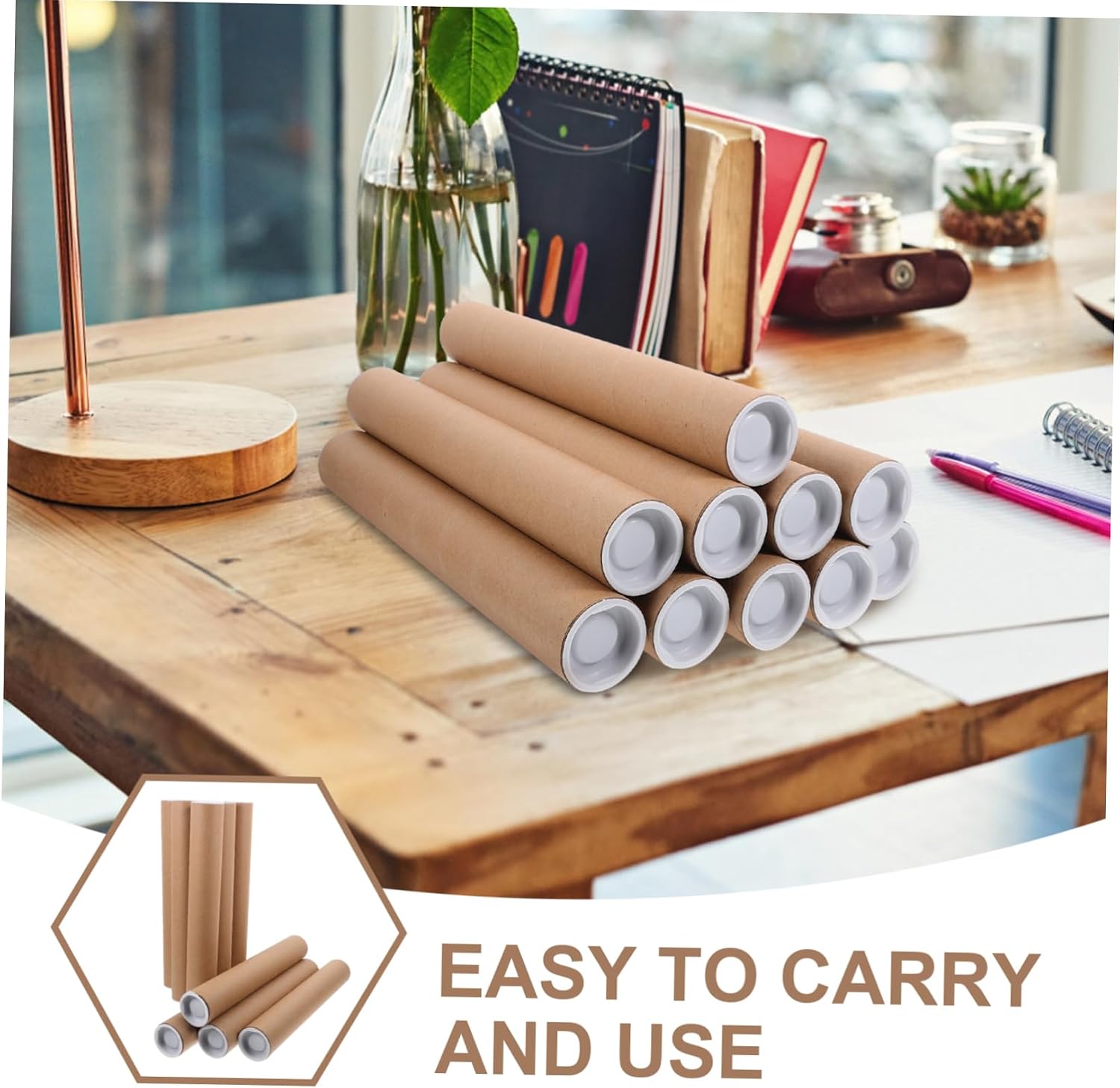 OSALADI 10Pcs Cardboard Mailing Tubes Poster Storage Transport Tubes for Artwork Crafts Documents Paper Material with Caps for Secure Shipping