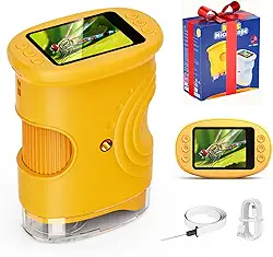 Microscópio para crianças – Microscópio de bolso portátil 1000x com tela IPS 4K 2.0, mini microscópio portátil recarregável para educação, presente para crianças de 4 a 12 anos