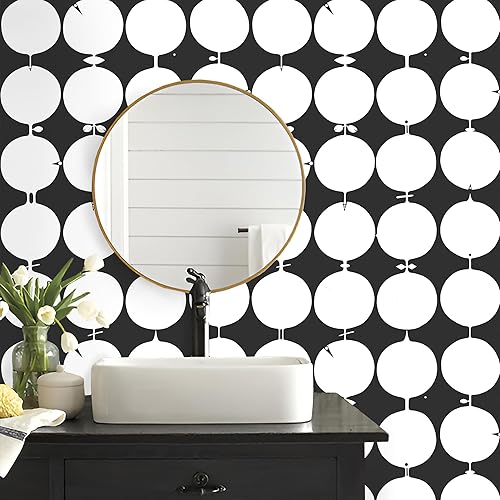 Miniatura 6 de MelunMer Papel tapiz blanco y negro para despegar y pegar, papel de contacto geométrico geométrico para armarios y cajones, autoadhesivo, extraíble,