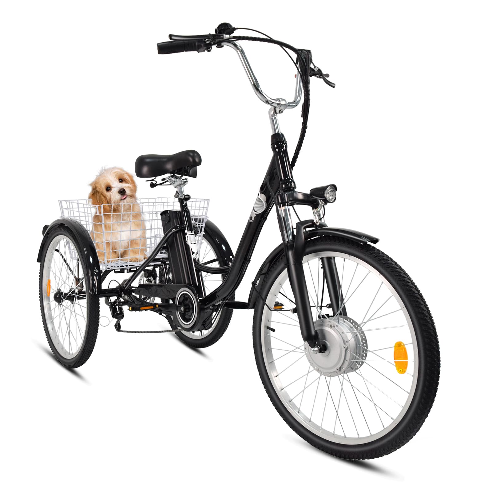 24 Zoll Elektrisches Dreirad für Erwachsene, 3-Rad-7-Gang-Seniorenfahrrad mit Einkaufskorb, mit G51 LCD-Display, 36V 15Ah Senioren-Transportdreirad, Outdoor Fahren Dreirad Freizeit Cityräder
