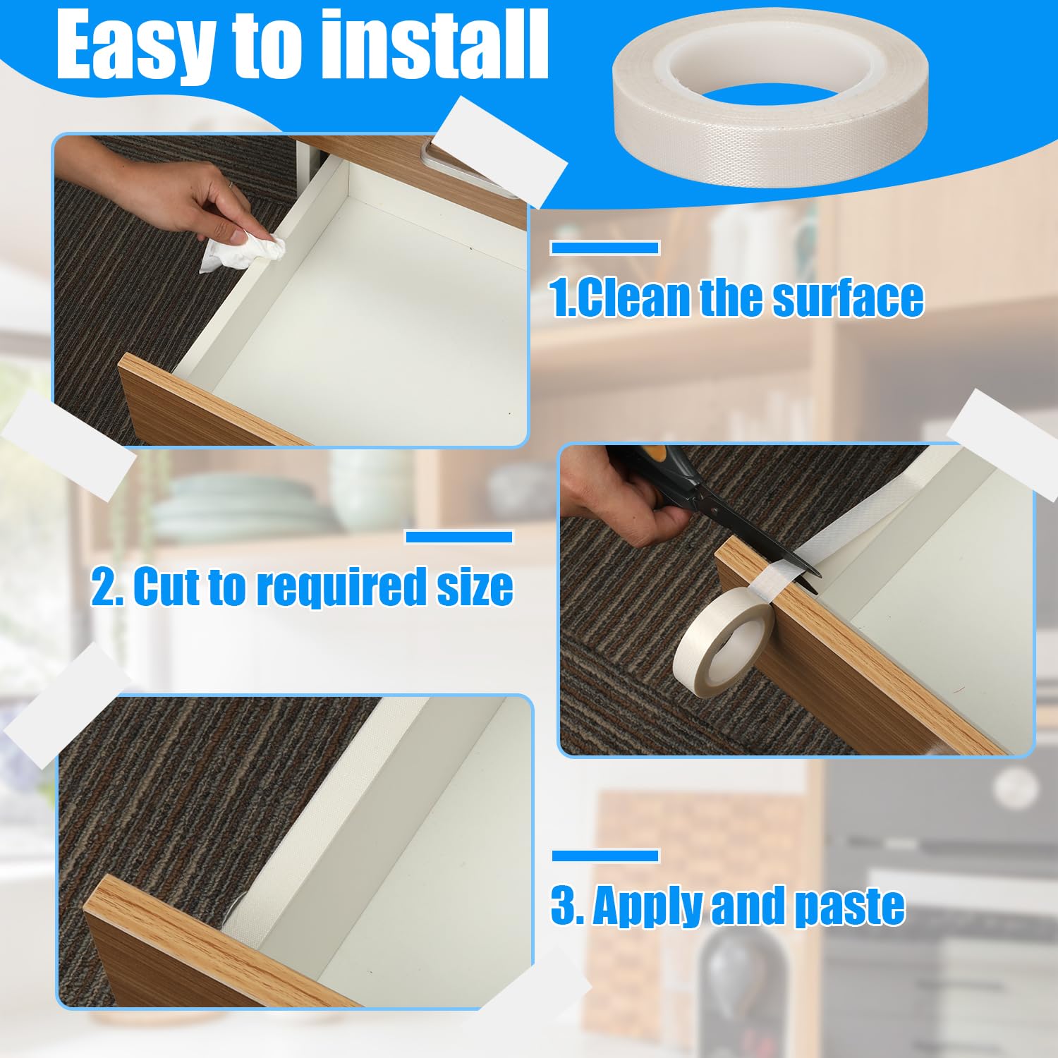1,5cm x 10m 2 Rolki Tasma o Niskim Wspólczynniku Tarcia, Tasmy PTFE Tasma Przesuwania Szuflad Odpornosc Zapobiegajaca Skrzypieniu Ochrona Powierzchni Drewna, Szafek, Zaslon i Mebli (Biala)