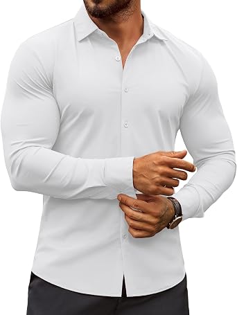 COOFANDY Mens Muscle Fit Dress Shirts Wrinkle-Free Long Sleeve Casual Button Down Shirts
