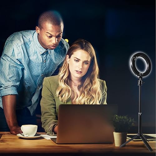 Miniatura 8 de Whellen Kit de iluminación de videoconferencia con soporte de trípode, anillo de luz para selfie para monitor con clip en la computadora portátil,