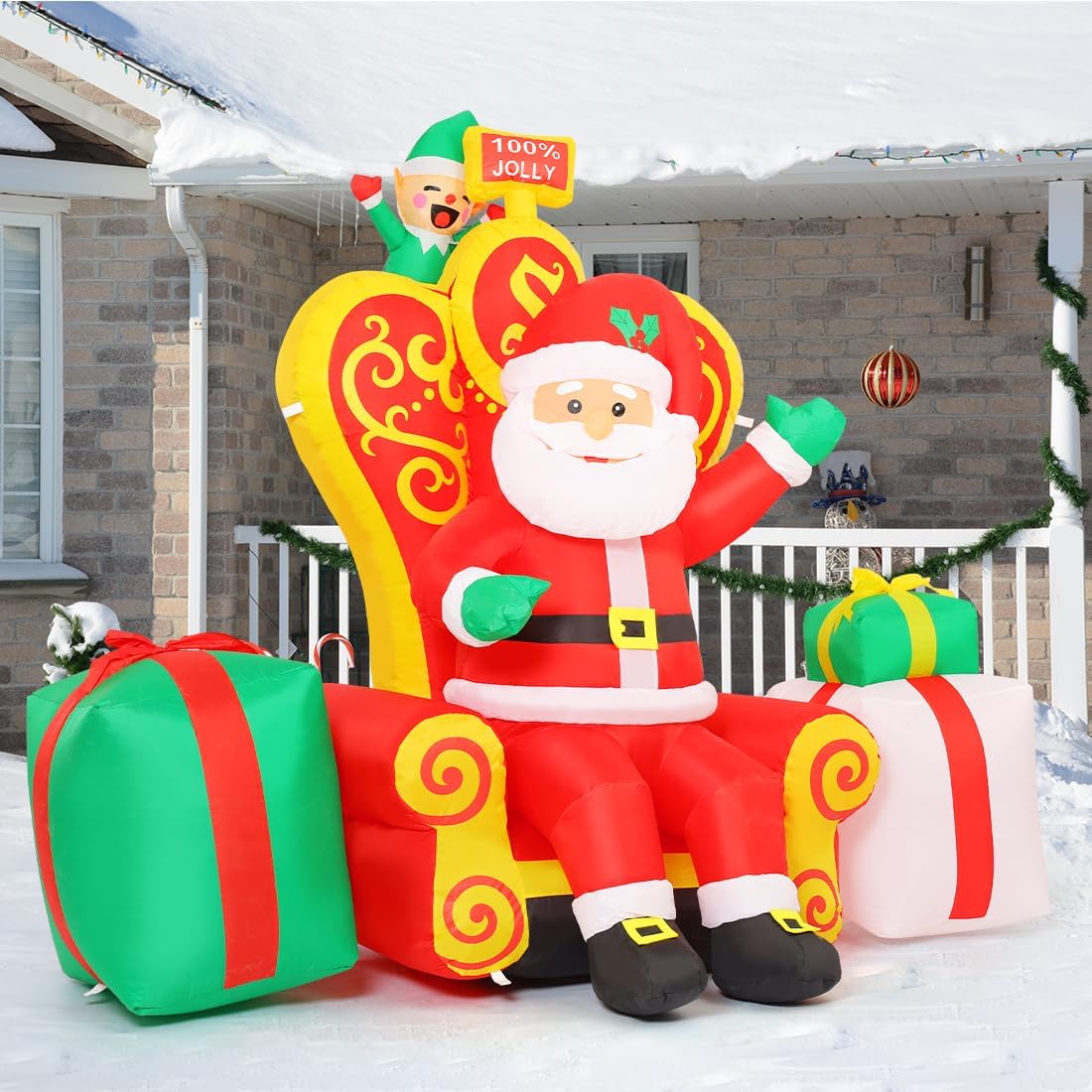 COMIN 7 FT Christmas Decorations Outdoor Inflatables Santas Elf Gift Box Blowups with Built-in LEDs for Yard Party Garden Lawn Decor