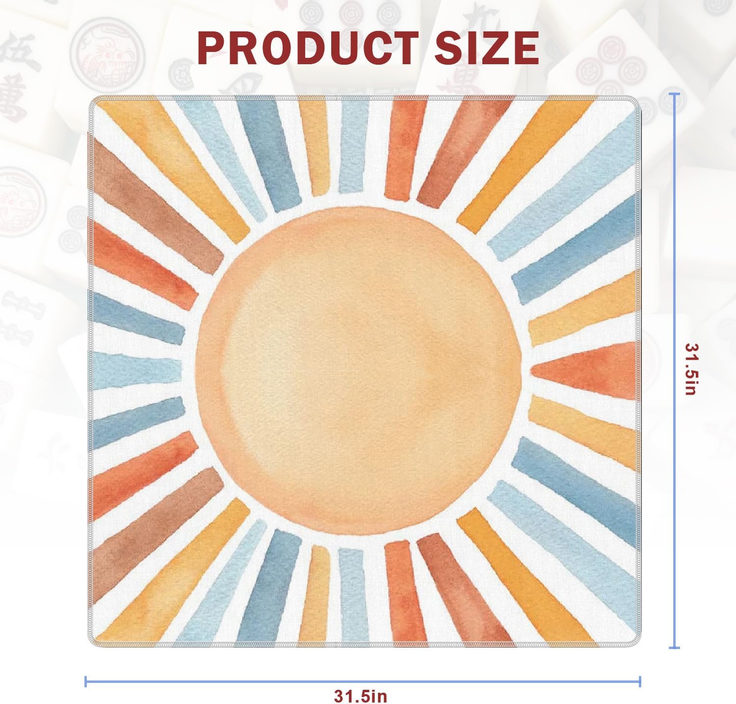 Boho Colorful Sunshine Mahjong Mat for Table 31.5 x 31.5 in, Mid Century Modern Boho Sun Non-Slip Noise Reduction Game Table Cover for American Mahjong Card Board Tile Games