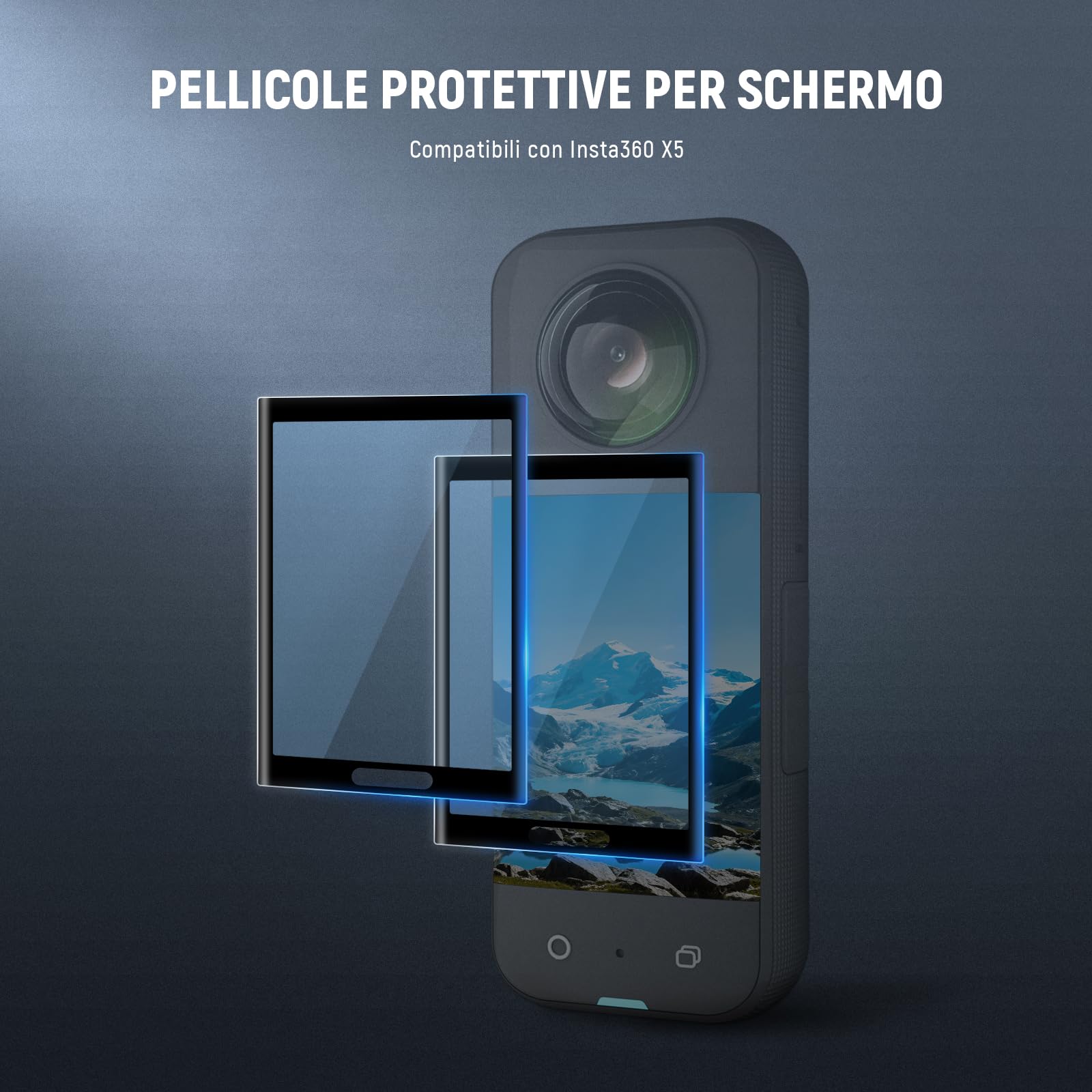 NEEWER Protezione per Schermo/Lente Compatibile con Insta360 X5 X4 Action Cam, Pellicola Protettiva per Schermo Temperato (2pz), Cap Custodia Protettiva in Silicone e Kit Accessori di Ricambio, CA156