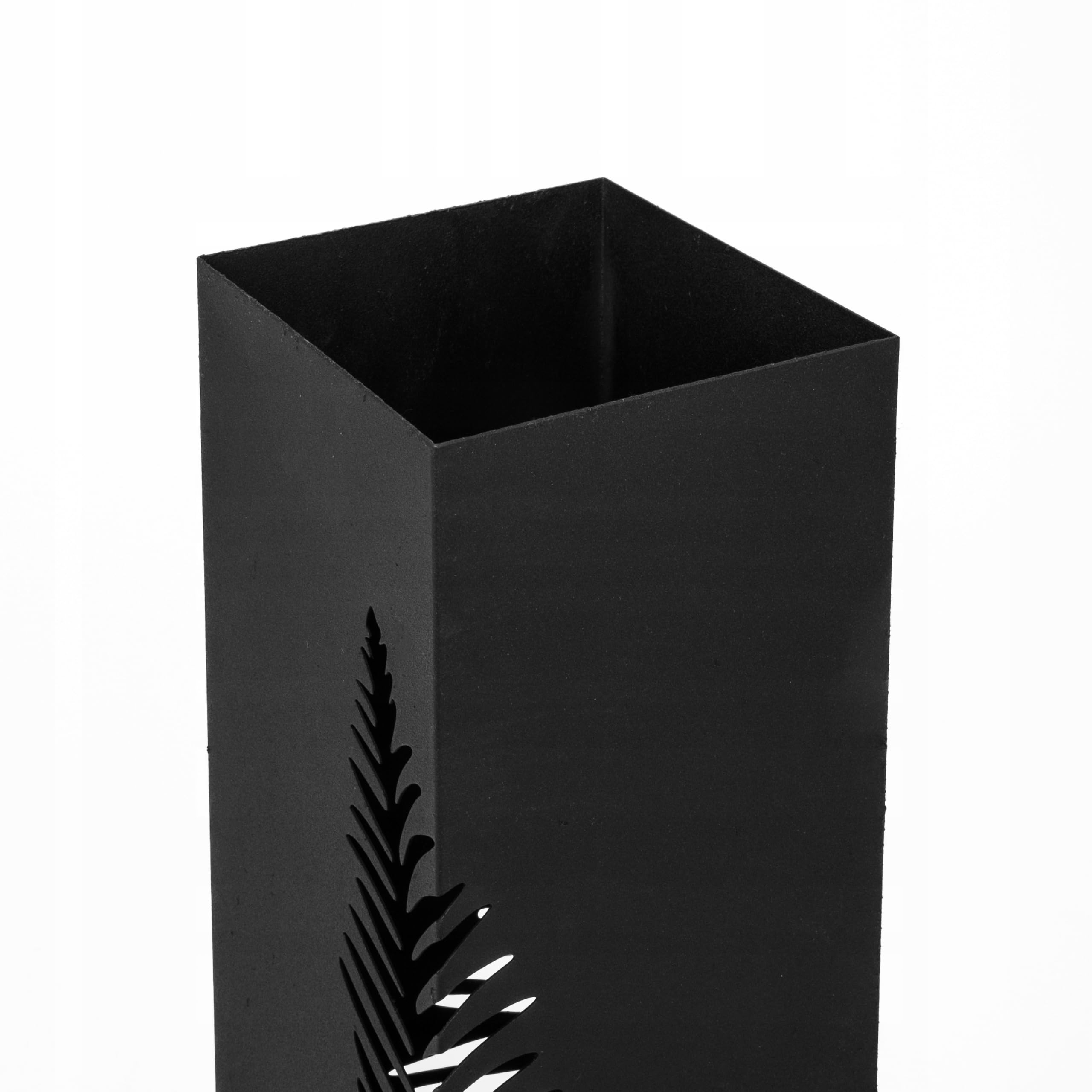 Kapaga Porte-Parapluie Carré Métal Noir - Design Moderne Loft 16x16x60 Cm, Bac Égouttoir Amovible, 3 Motifs Élégants Pour Entrée & Couloir