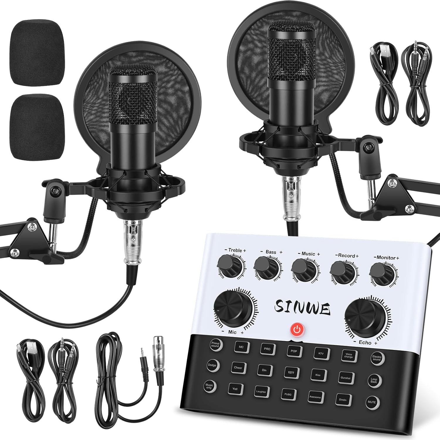SINWE Podcast Equipment Bundle for 2,Audio Interface with Podcast Microphone for Smartphone & PC,All-in-One DJ Mixer,Plug-and-Play,Perfect for Streaming, Singing, YouTube & Gaming