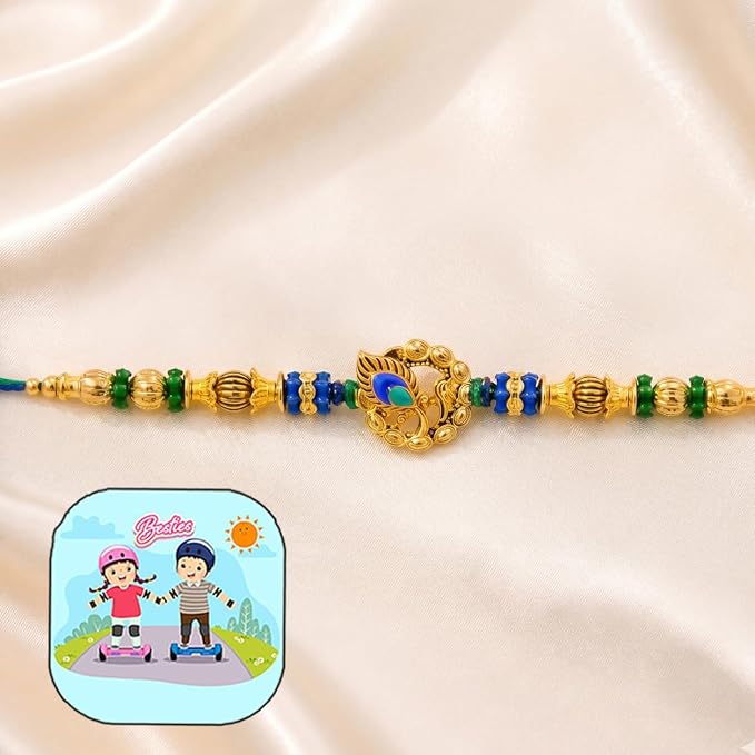 CraftVatika Peacock Feather Rakhi with Gift Set for Brother Men, Designer Krishna Rakhi Combo for Brother Man, Fridge Magnet, Rakhis for Rakshabandhan, Designer Rakshasutra Raki for Raksha Bandhan