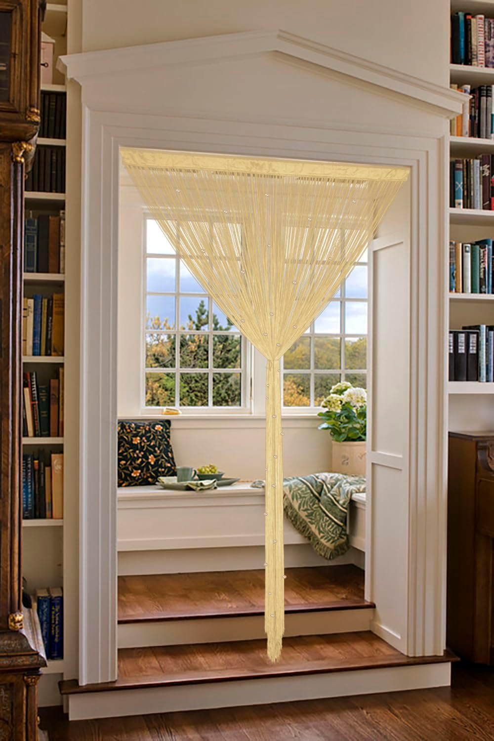 YIIBAII Beaded Curtain Beaded Curtains for Doorways Crystals Suitable for Interior Decoration and Partitions Hippy Closet Curtains (Ecru, 39"x110")