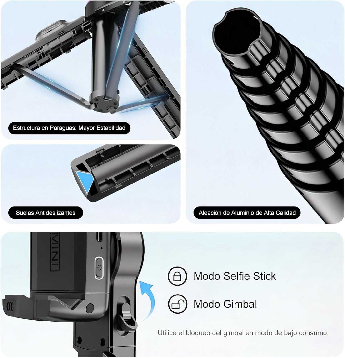 Soporte Estabilizador Gimbal Selfies con Seguimiento De IA, 360° Inteligente Tripode Plegable Portátil para Android Y iPhone, Youtube, Vlogging, TikTok con App (C22)