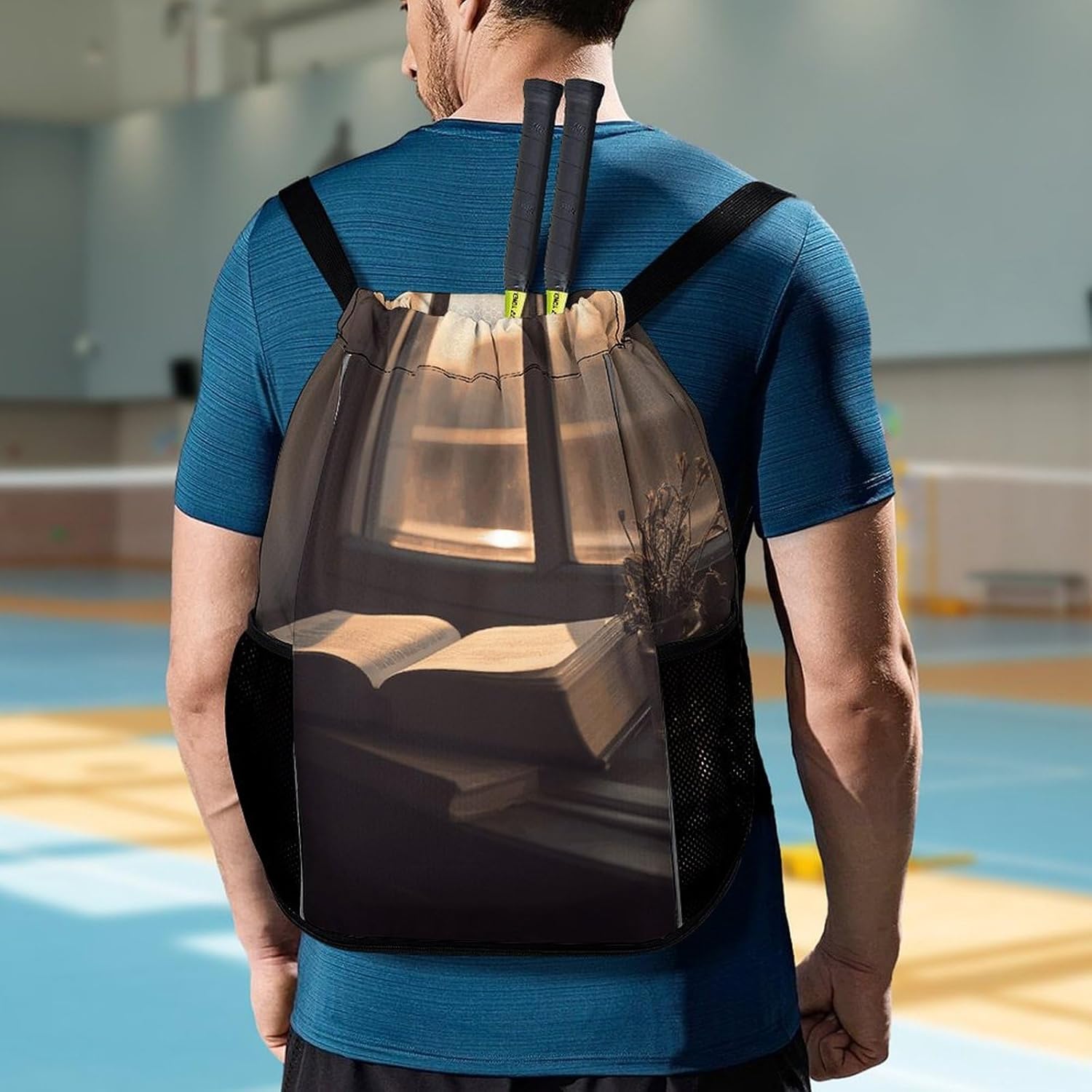 Sports Drawstring Backpack Book on Windowsill Lightweight Backpack Dry And Wet Separation Large Capacity