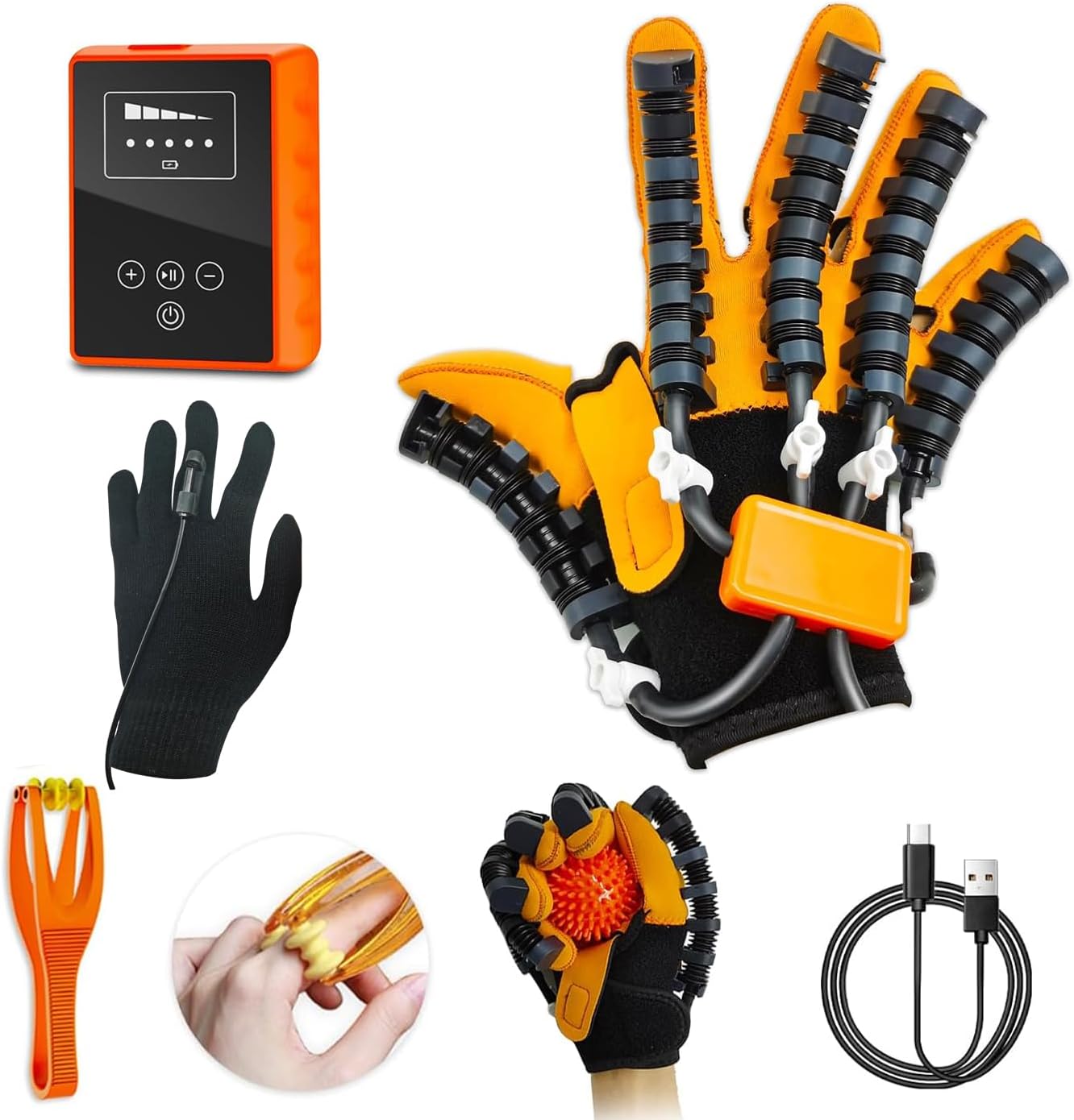Rehabilitation Robot Gloves, Finger Exerciser for Stroke Recovery Hand Glove Equipment Hand Function Rehabilitation, Adjustable Strength and Supports USB Charging