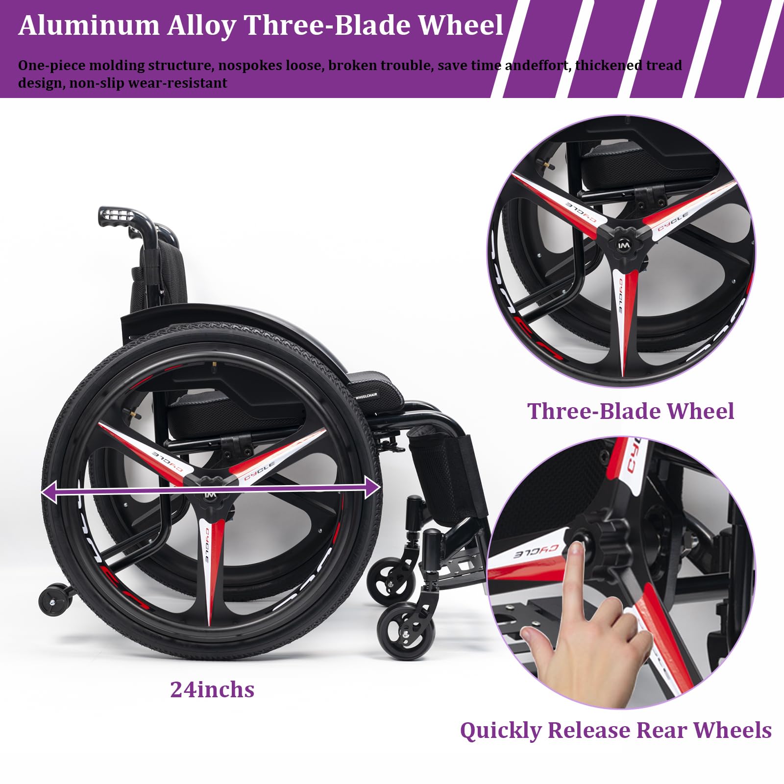 Sedia a rotelle Ultraleggera ad autospinta per Disabili, Carrozzina Sportiva, in Alluminio, da Transito, poggiapiedi Rimovibili(42cm/16.5in Seat,Black)