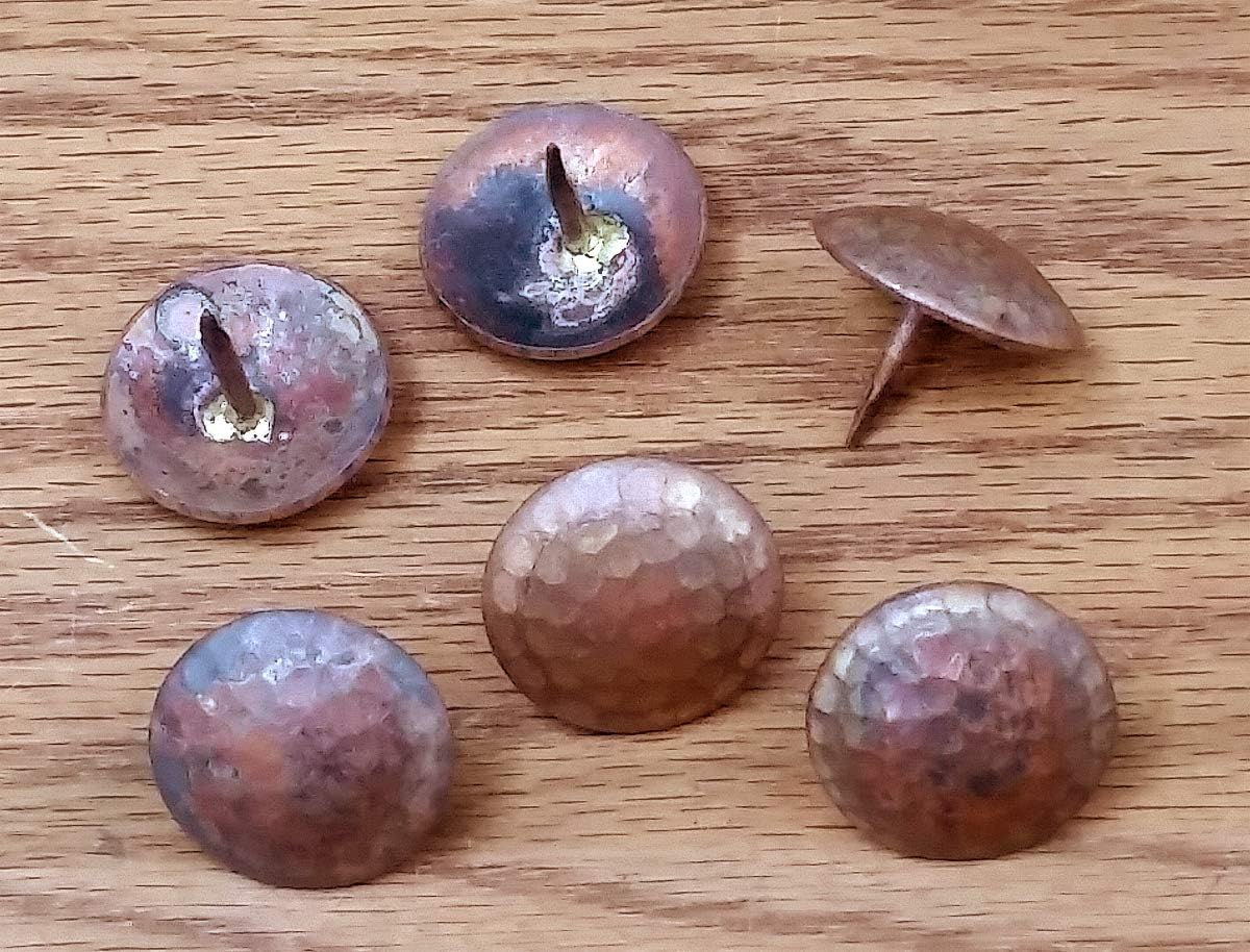 Clavos, 1 1/4" Round Hammered, Solid Copper, Decorative Door Nails, 6 Pack