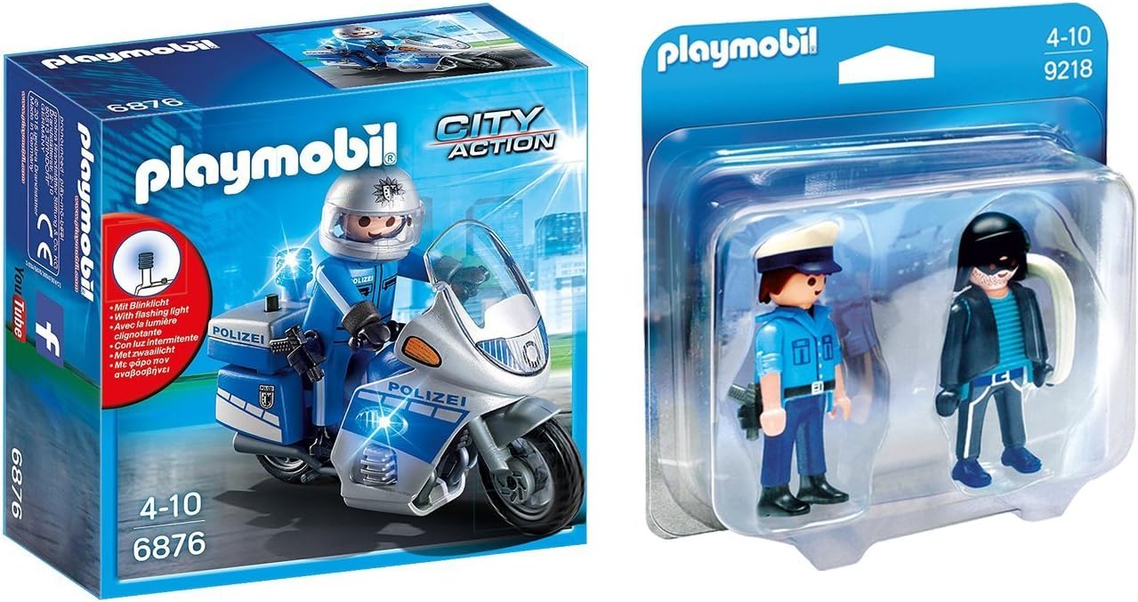 PLAYMOBIL® City Action 2 pcs. Set 6876 9218 Motorcycle patrol with LED lamp + Police Officer and Thief