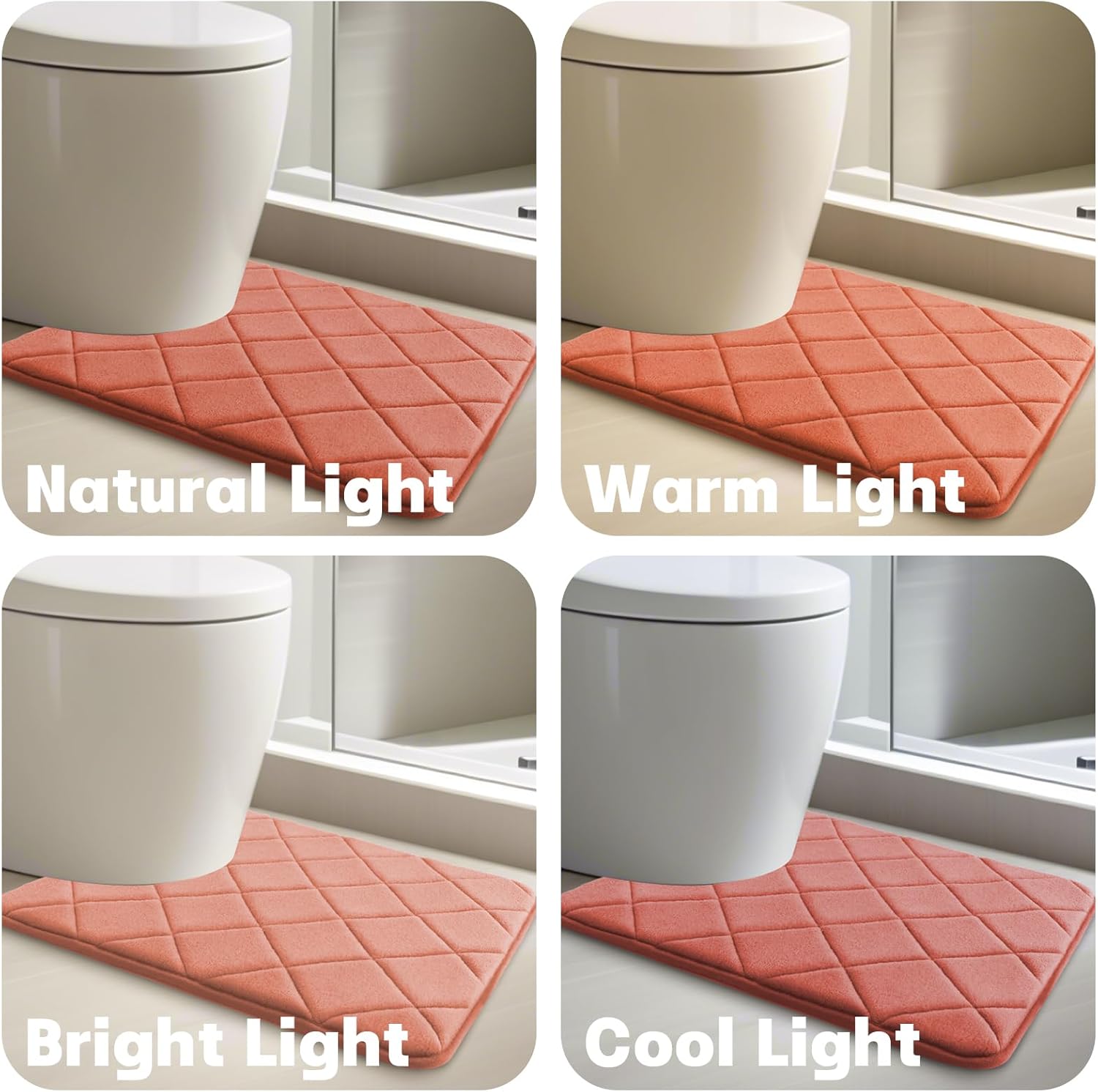 YIHOUSE Memory Foam Bathroom Rugs Set - Ultra Soft Bath Mats for Bath Floor, Orange U Shaped Shower Mat Set of 2