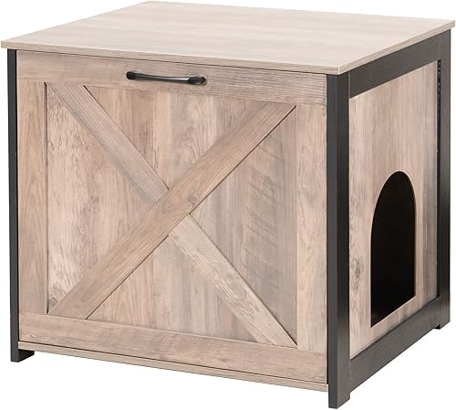 Dwanton Caja de arena para gatos con muebles ocultos, caja de arena para gatos, entrada reversible que puede estar en el lado izquierdo o derecho,