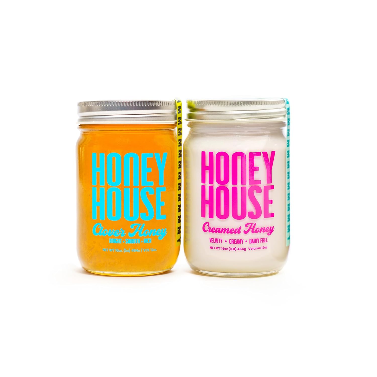 Honey House Pure Raw Clover & Smooth Creamed Combo | 100% Natural, Unfiltered, Additive-Free | Premium American Bee Farm | Perfect for Cooking, Spreading & Sweetening | 2-pack