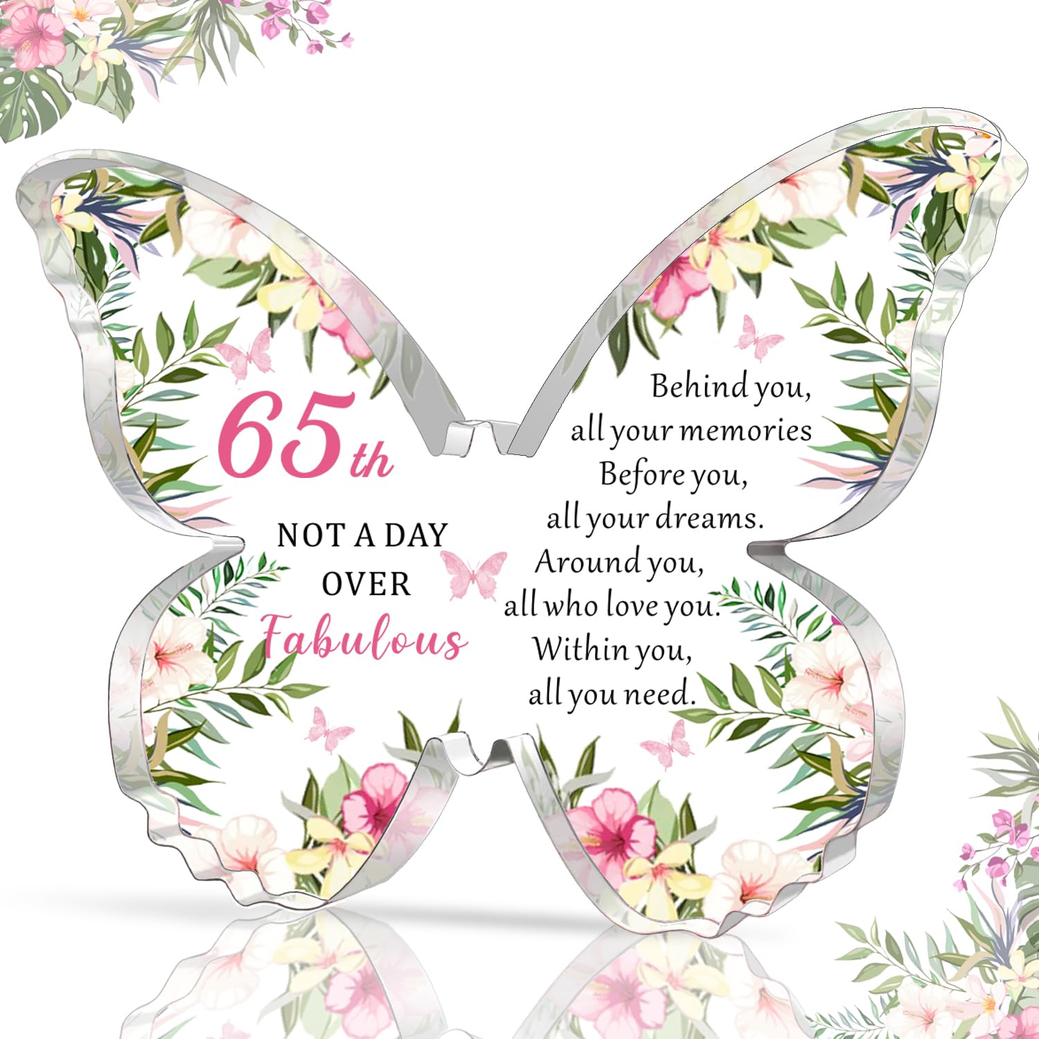 HULALA 65th Birthday Gifts For Women Mum Friend Wife Nannie Nanny Nana Nan Grandma Butterfly Acrylic Plaque 65th Birthday Keepsake Presents Behind You All Your Memories Gift