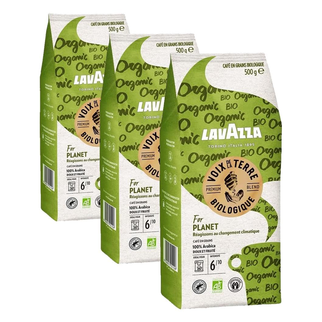 LAVAZZA - Café Grain Bio ¡Voix de la Terre! For Planet - 100% Arabica - Certifié Rainforest Alliance - Cueilli à la Main - Paquet de 500 g 500 g (Lot de 3)