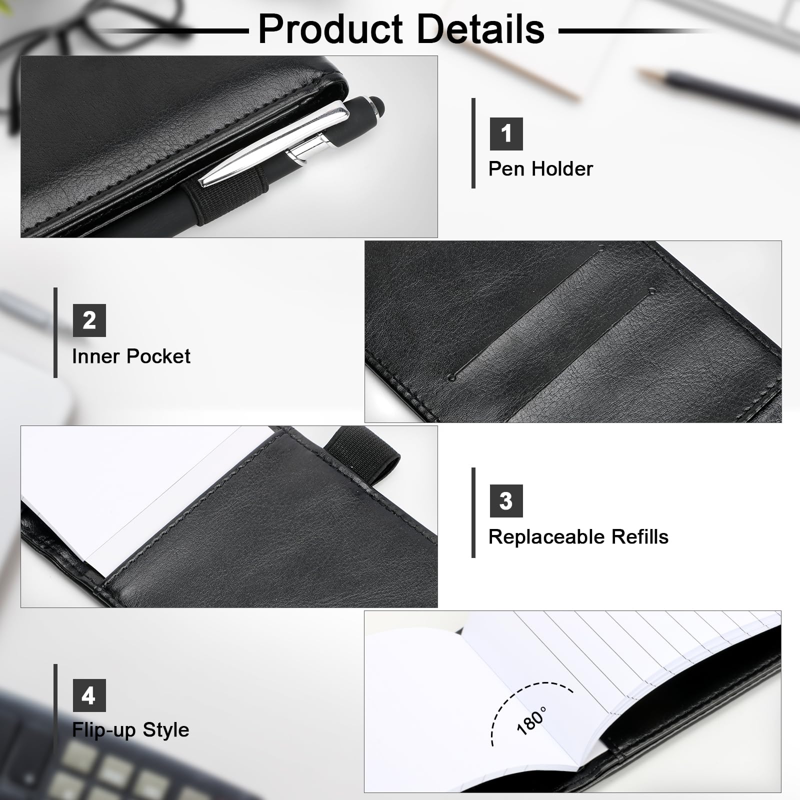 ZWQLZG Pocket Notebook A7, Mini Notepad Set, Included A7 Pu Leather Notebook 1 Metal Pen and 30 Lined Paper - Image 3
