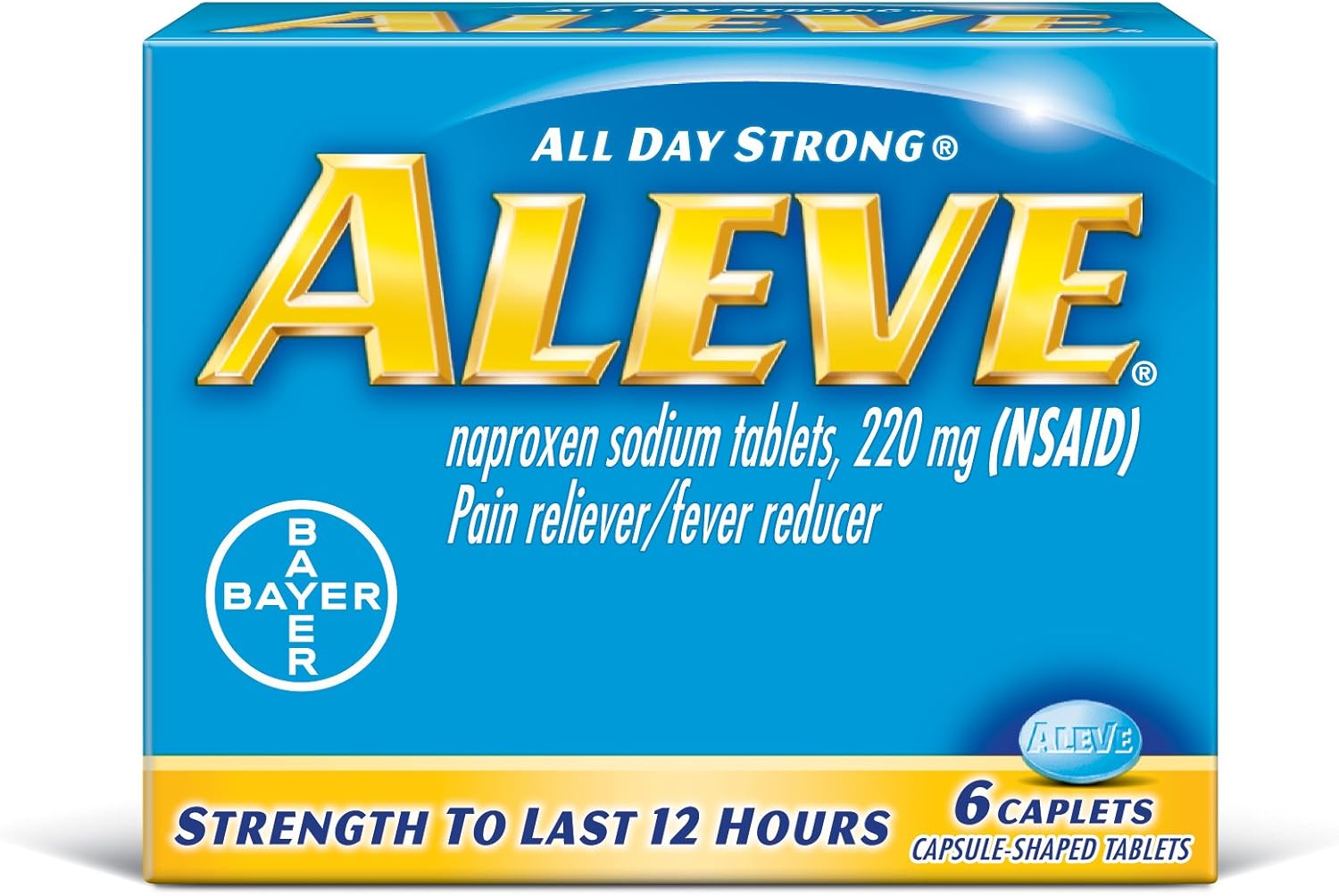 Aleve Caplets with Naproxen Sodium, 220mg (NSAID) Pain Reliever/Fever Reducer, 6 Count (Pack of 6) : Health & Household