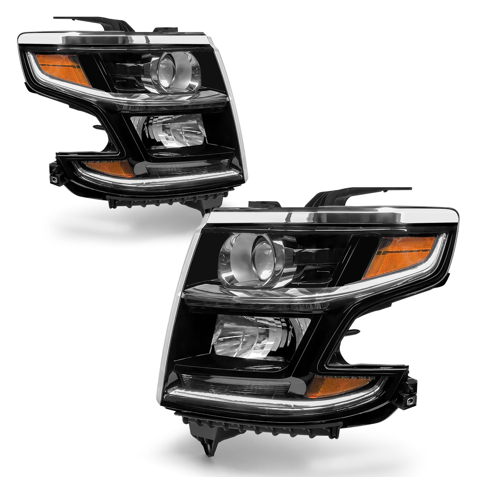 for 2015 2016 2017 2018 2019 2020 Chevy Suburban/Chevy Tahoe Headlight Assembly 16-19 Chevrolet Suburban 3500HD Chrome Housing Amber Reflector Replacement Pair