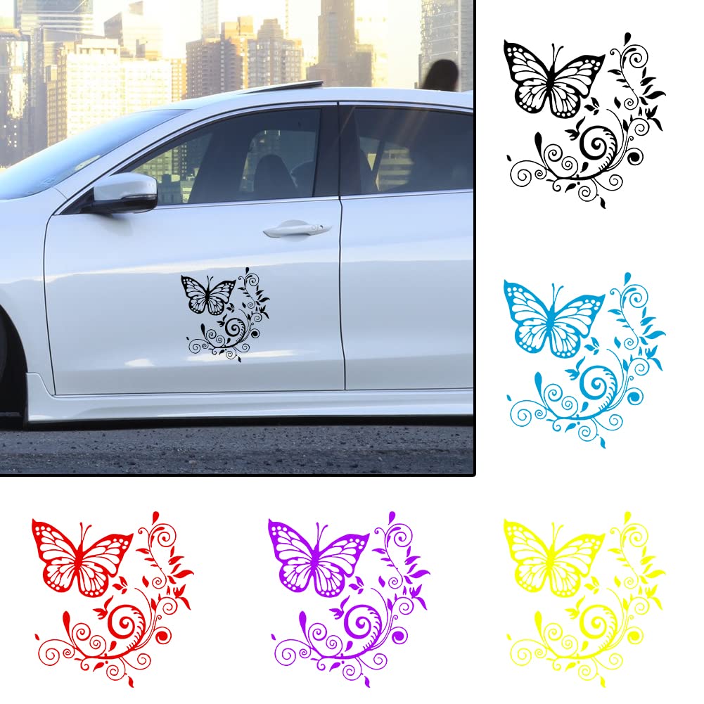 Blumenranken Autoaufkleber - Schmetterling Auto Folie - Tuning Sticker 80x50 Cm