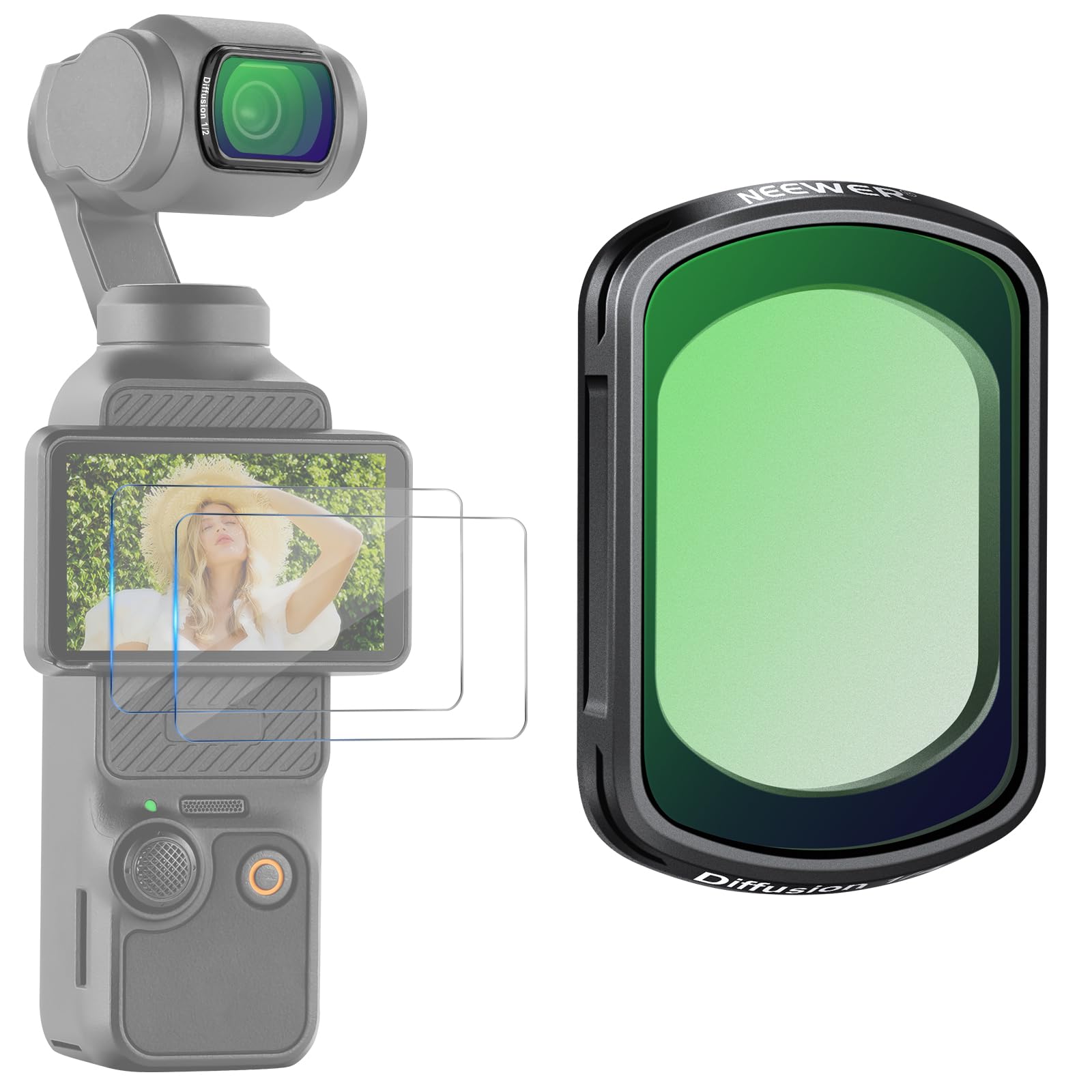 NEEWERMagnetic Black Mist Diffusion 1/2 Filter Compatible with DJI Osmo Pocket 3 Enhance Cinematic Footage, Dreamy Cinematic Effect Lens Filter Action Camera Accessories, with 2 Screen Protectors