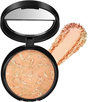 Colour Correcting Powder Foundation, Baked Foundation for Mature Skin, Brighten Illuminating Color Correcting foundation, Full Coverage, Shimmer Brick Pressed Bronzer 02 Fair
