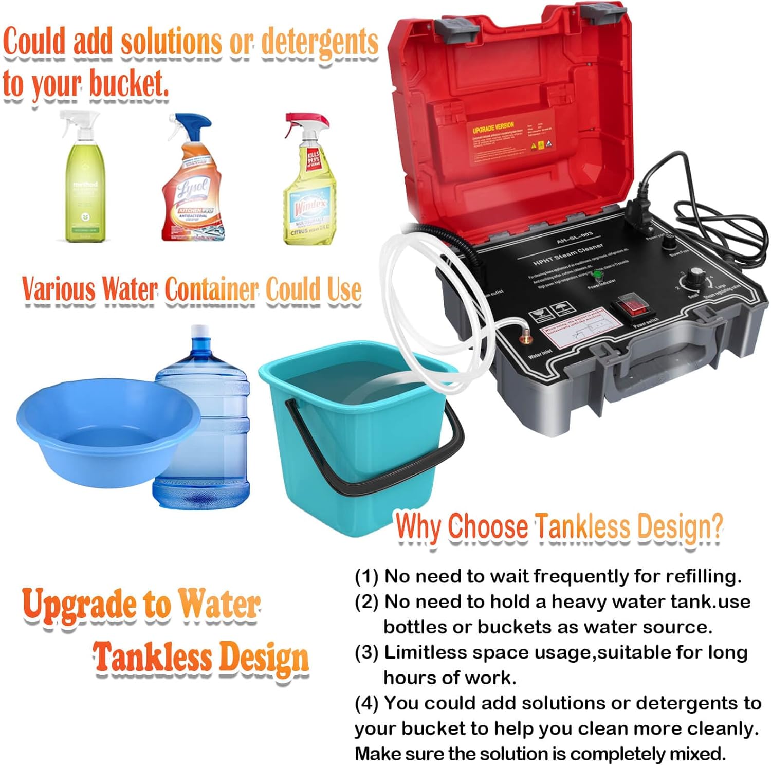 Handheld Steam Cleaner,HCCTWOOW 1500W High Pressure Steamer for Cleaning (Red-High Heat Steamer)