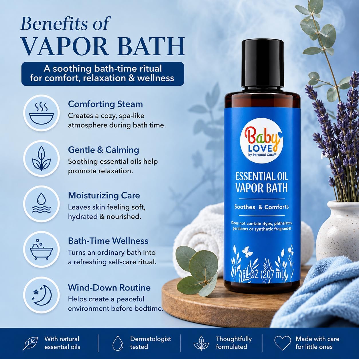 Baby Love Baby Bubble Bath with Essential Oil Blend, Plant-Based Formula with Eucalyptus, Tea Tree & Lavender Oils, No Parabens, No Phthalates, 7 fl oz