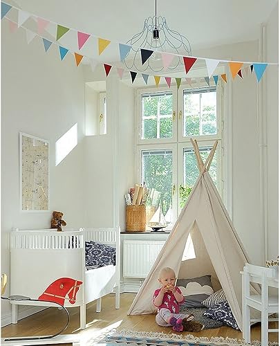 Miniatura 4 de Banderas de triángulo de tela Bandera colorida del banderín del punto en la cuerda para la