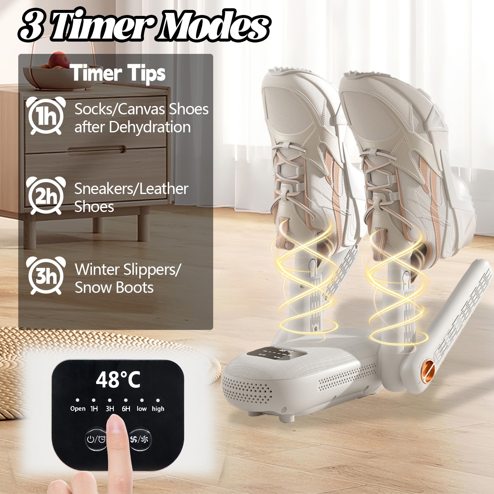 Herbst Secador de zapatos eléctrico con 4 soportes, temporizador ajustable