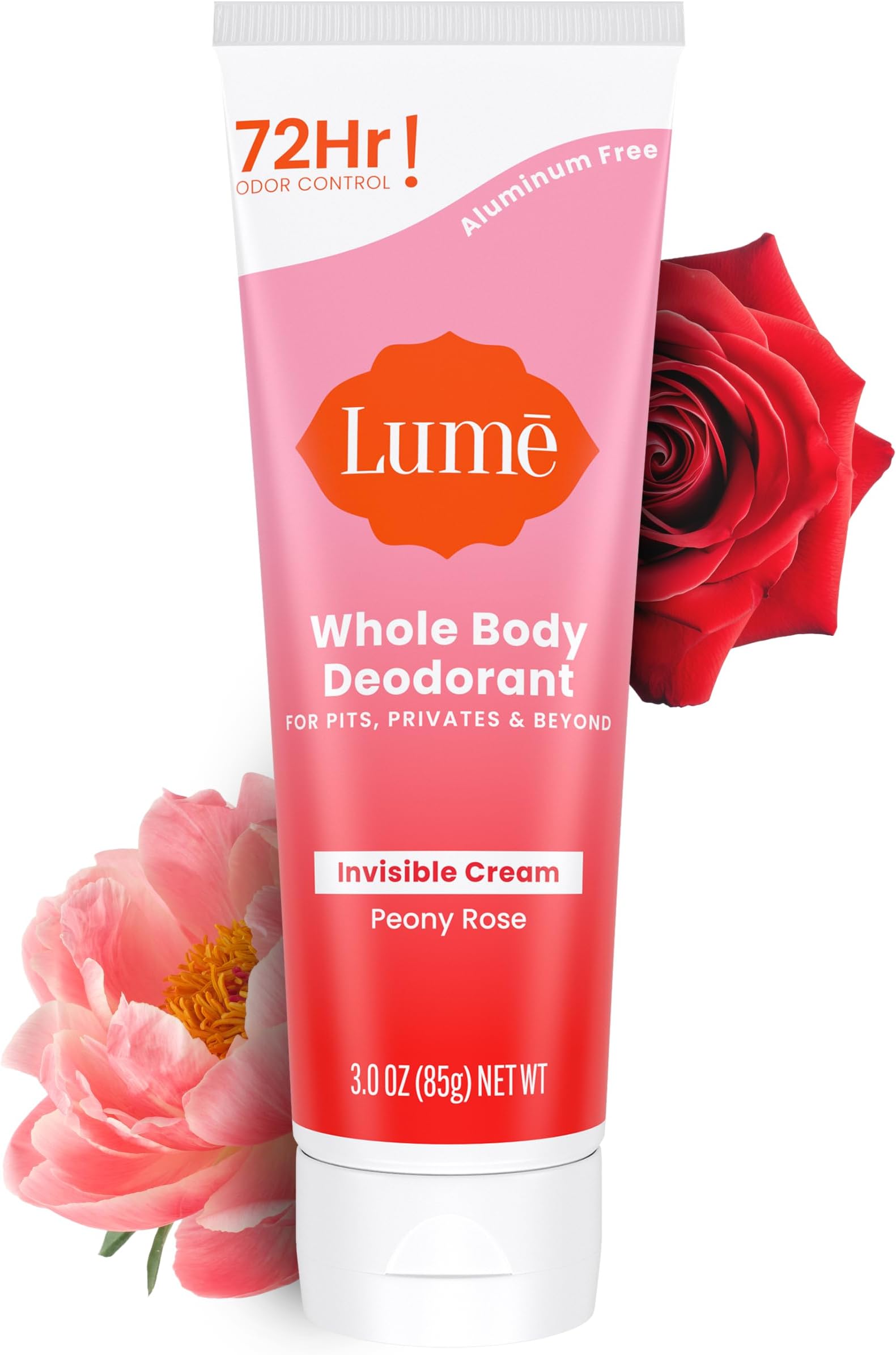 Whole Body Deodorant - Invisible Cream Tube - 72 Hour Odor Control - Aluminum Free, Baking Soda Free, Skin Safe - 3.0 ounce (Peony Rose)