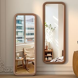 Comprar LVSOMT Espejo Cuerpo Entero Pared de Madera, 120x40cm Espejos Grande de Pared, Suspensión Horizontal/Vertical, Espejo Colgante Rectangular, para Vestidor Dormitorio Salón, Esquina Redondeada, Nogal