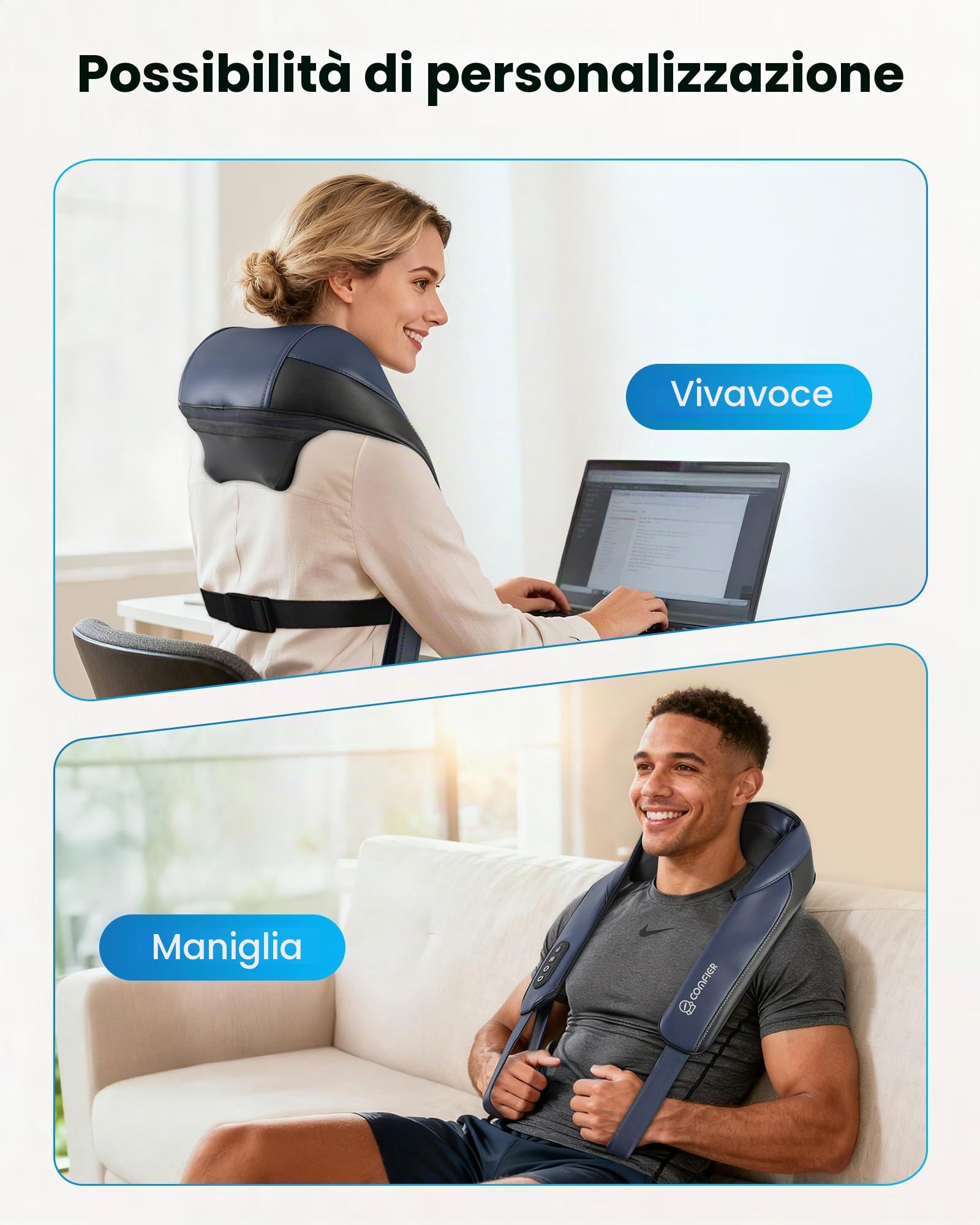 COMFIER Massaggiatore Cervicale Shiatsu con Funzione Riscaldante, Massaggiatore Schiena e Collo Senza Fili, Riscaldamento al Grafene, Cuscino Massaggiante 4D con Funzione Impastamento, Regalo Donna