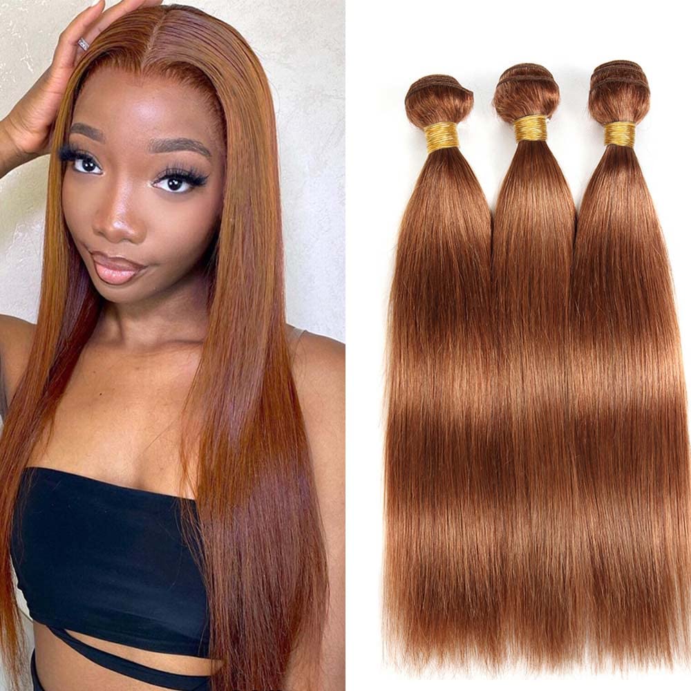 Amazon.com : Brown Bundles Human Hair Light Brown Straight  display picture 1