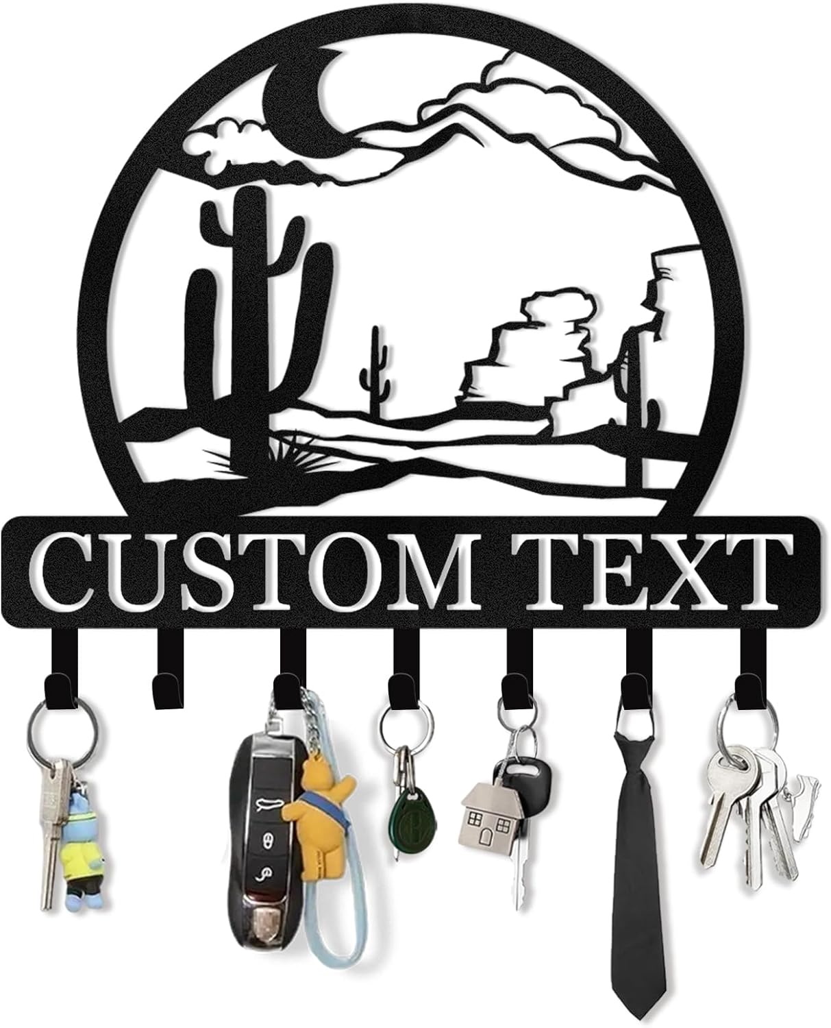 KAINSY Personalized Key Holder for Wall, Custom Cactus Metal Key Hanger, Desert Key Rack Coat Rack, Key Hooks Wall Art Decor, Key Holder Wall Mount Organizer for Dormitory, Entryway, Garden, Office