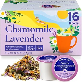 Gya Tea Co Chamomile Lavender Herbal Tea Pod 16 Count- Decaf Wellness Tea for Body Comfort & Relaxing
