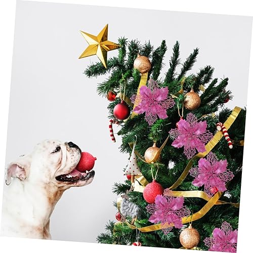 Miniatura 4 de BESTOYARD 36 piezas de plantas artificiales, corona de vegetación, decoración verde, plantas de nochebuena artificiales, flores de pascua roja,