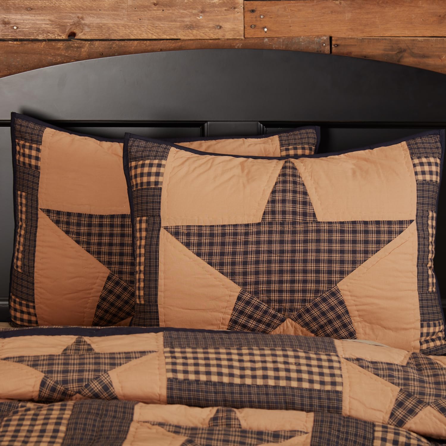 Teton Star Standard Sham 21x27 Country Patchwork Design, Navy and Tan
