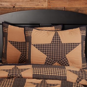VHC Brands Teton Star Standard Sham 21x27 Country Patchwork Design, Navy and Tan