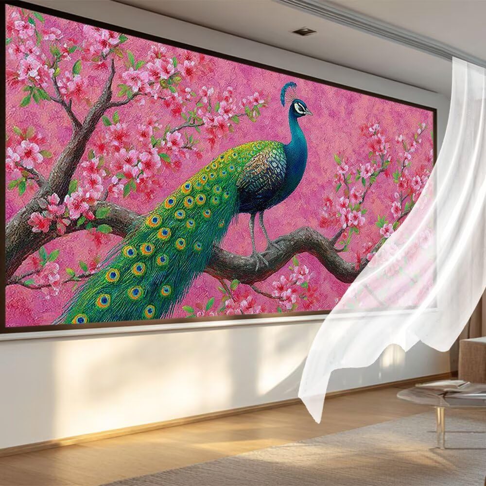Diamentowe malowanie paw diamentowe rysunki diamentowe 70x140 cm, obraz diamentowy pełny zestaw ścieg krzyżykowy DIY malowanie według numerów, dekoracja ścienna dla kobiet prezenty kwiat wiśni qL654