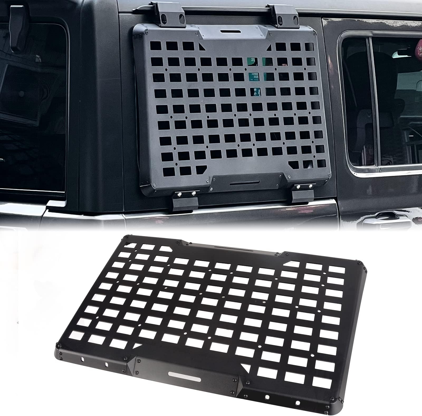 FURYENGRAVER Rear Window Storage Molle Panel Flank Kit Rear Window Protective Decoration for Jeep Wrangler 2018-2022 JL 4 Doors