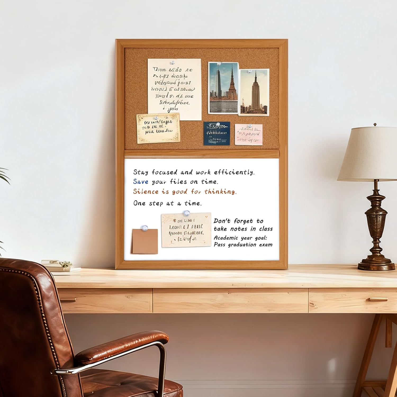 ARCOBIS Cork Board White Board Combo with MDF Wood Frame, 24 x 18 Inch Bulletin Board, Magnetic Dry Erase Board & Corkboard for Wall, Vision Board for Home, Office, School