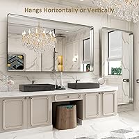 Vista 161 de LOAAO - Espejo de baño con marco de metal negro de 28x36 pulgadas para pared, espejo de tocador de baño negro mate estilo granja, antióxido, se